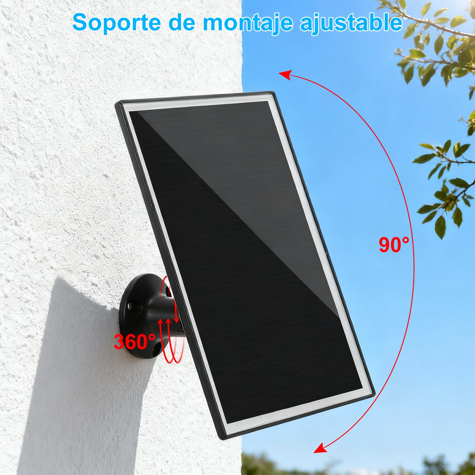 Panel Solar con Montaje Giratorio de 360 ​​grados, Carga Solar Eficiente, Seguro y a Prueba de Agua, Silicio Monocristalino, Material ABS, Instalación Versátil, Diseñada (2 PCS)