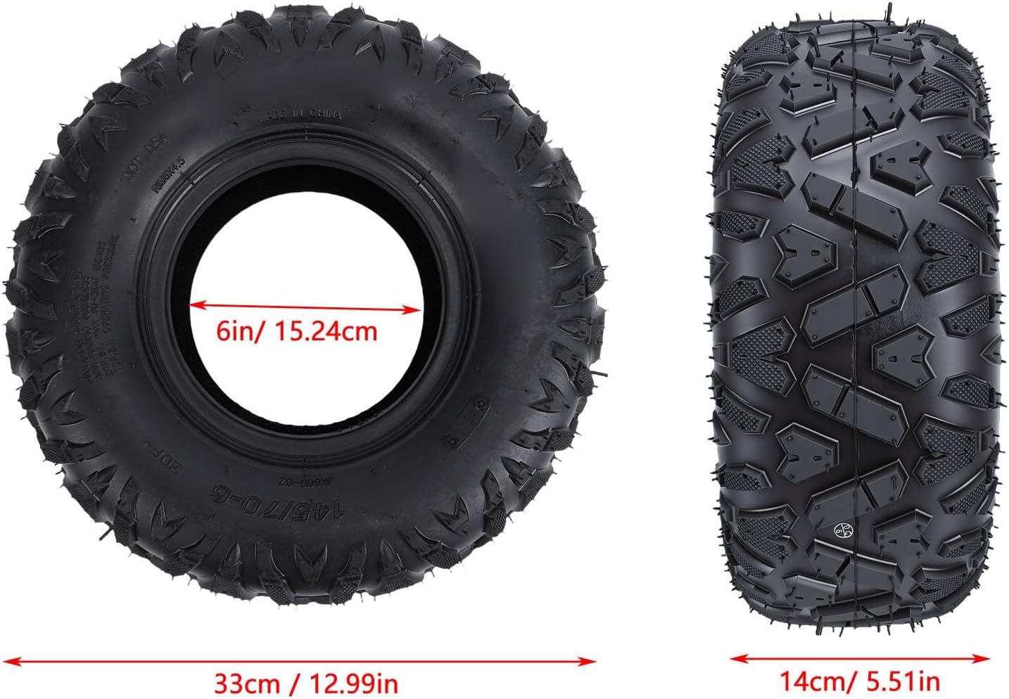Diydeg 145 70 6 Tire, High Performance Rubber Tire for ATV UTV Quad Off Road Go Kart Cart, with Innovative Tread Pattern for Enhanced Traction and Durability