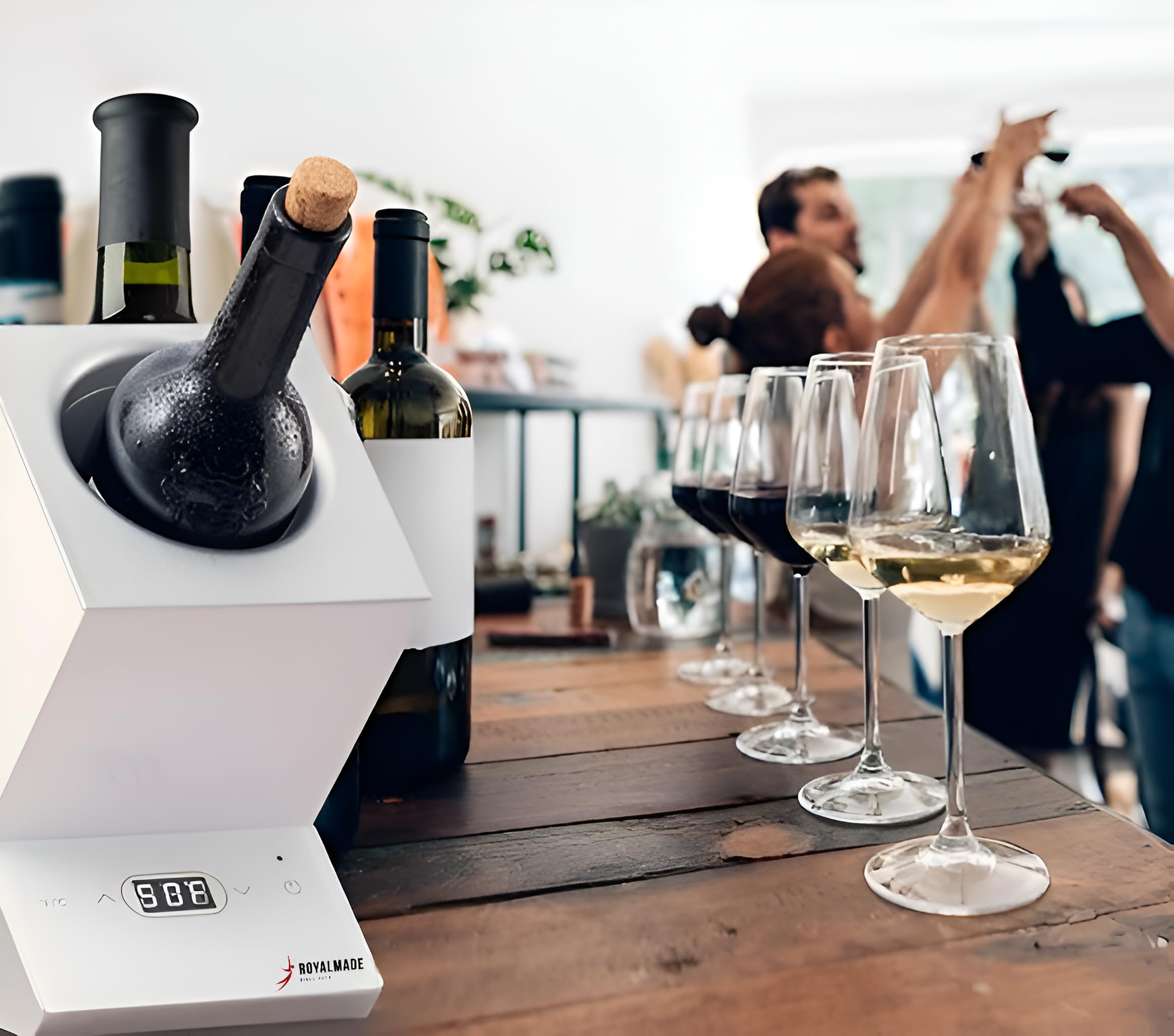 RoyalMade Electric Wine Chiller, Wine Bottle Chiller with Aerator Pourer for 750ml Wine or Some Champagne, Single Iceless Wine Cooler for Parties,Bar Club Accessories,Christmas Gifts for Wine Lovers