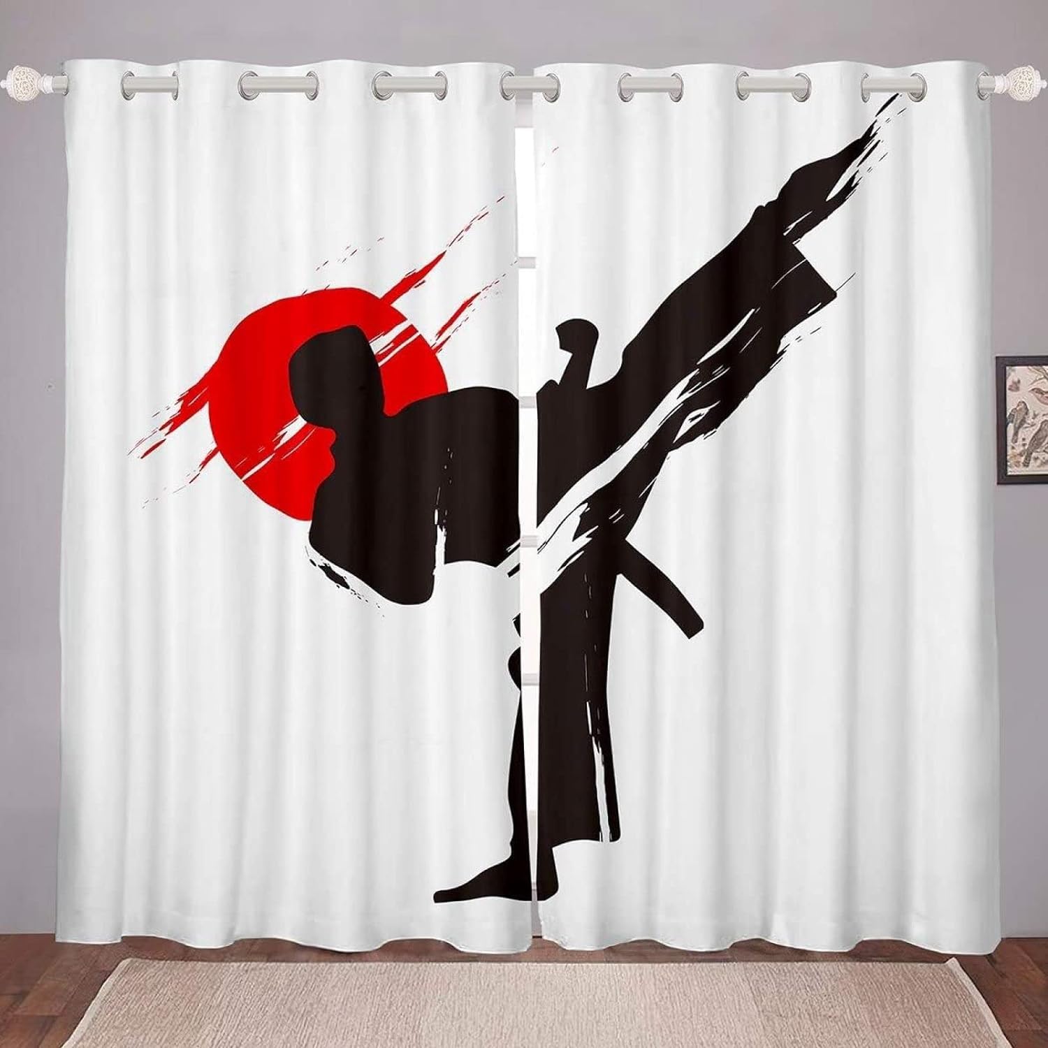 Vorhang Blickdicht Japanischer Stil Vorhänge Kampfkunst Taekwondo Gardinen Wohnzimmer Schlafzimmer Verdunklungsvorhänge Thermovorhang Schallschutz Vorhang mit Ösen 2er set B 140 x H 175 cm a7698