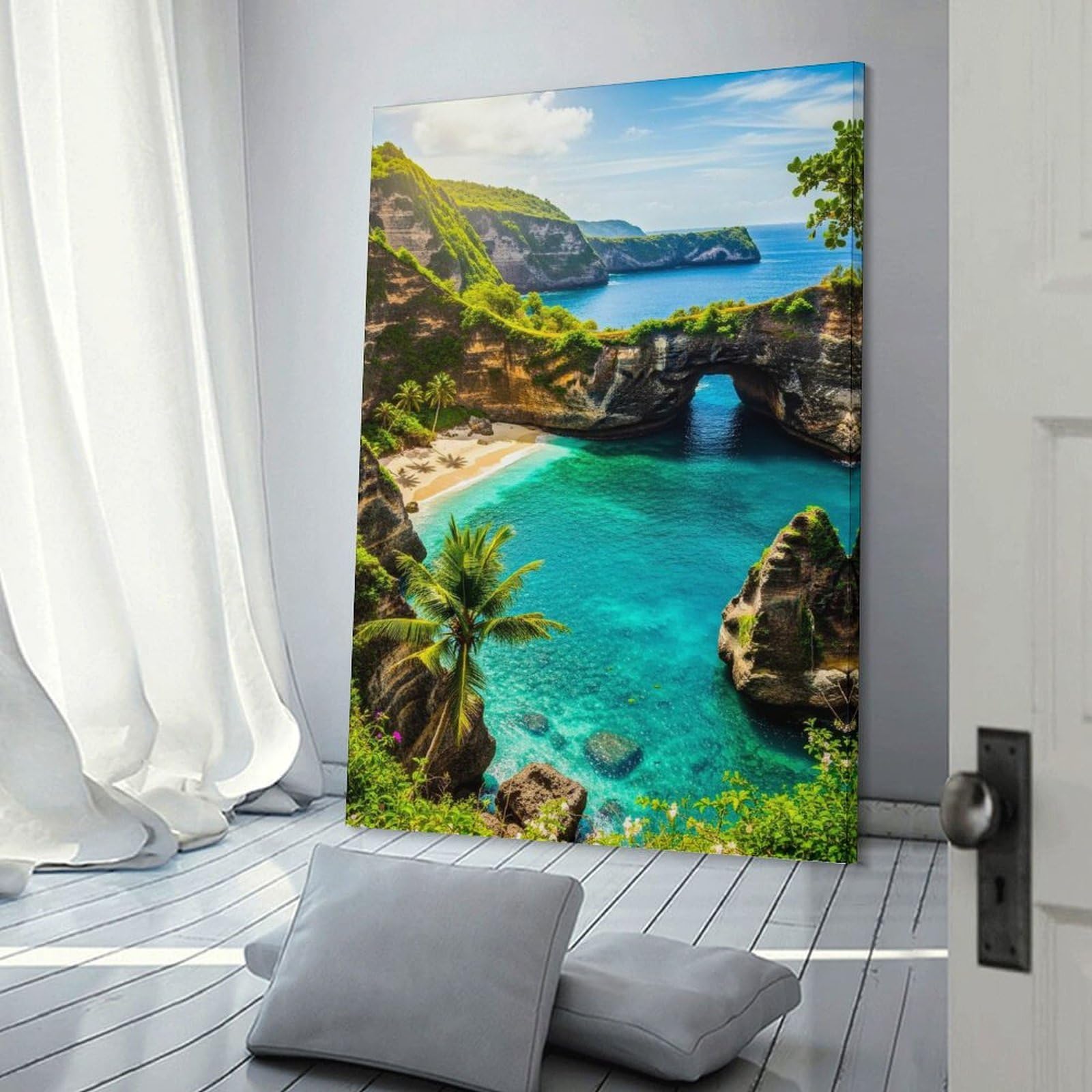 Junmoney Wall Picture Print Tropical Beach Paradise with Natural Arch, 24x36inch(60x90cm), for Workspace Walls, Study Corners Or Bedrooms, A Smart Decor Choice for Study Walls