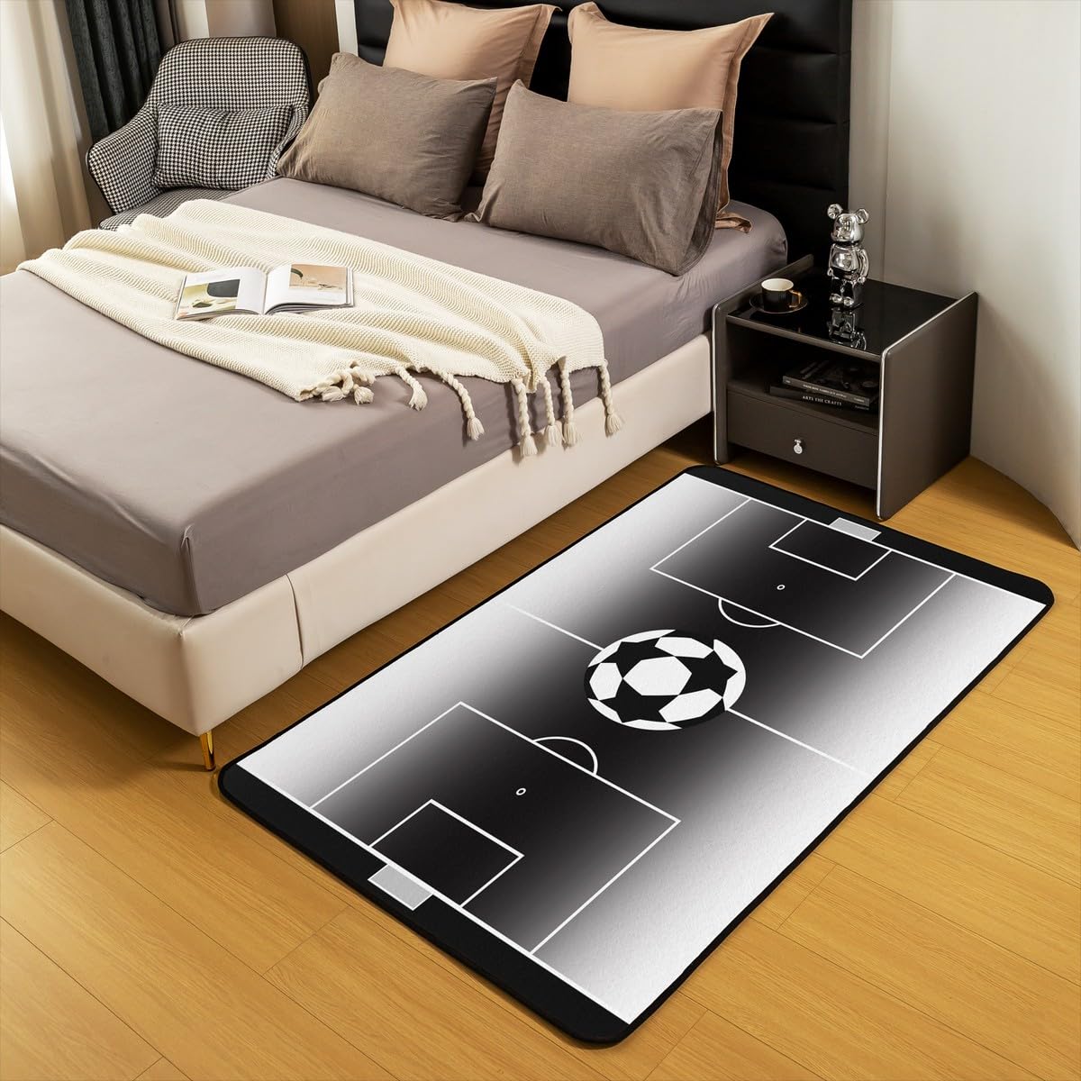 Homewish Football Tapis Salon 100x150,Couverture de Football pour Garçon dans la Chambre,Tapis Dégradé Noir Blanc Tapis Chambre,Footballeur Tapis Intérieur et Extérieur,Thème Sportif Tapis Salon