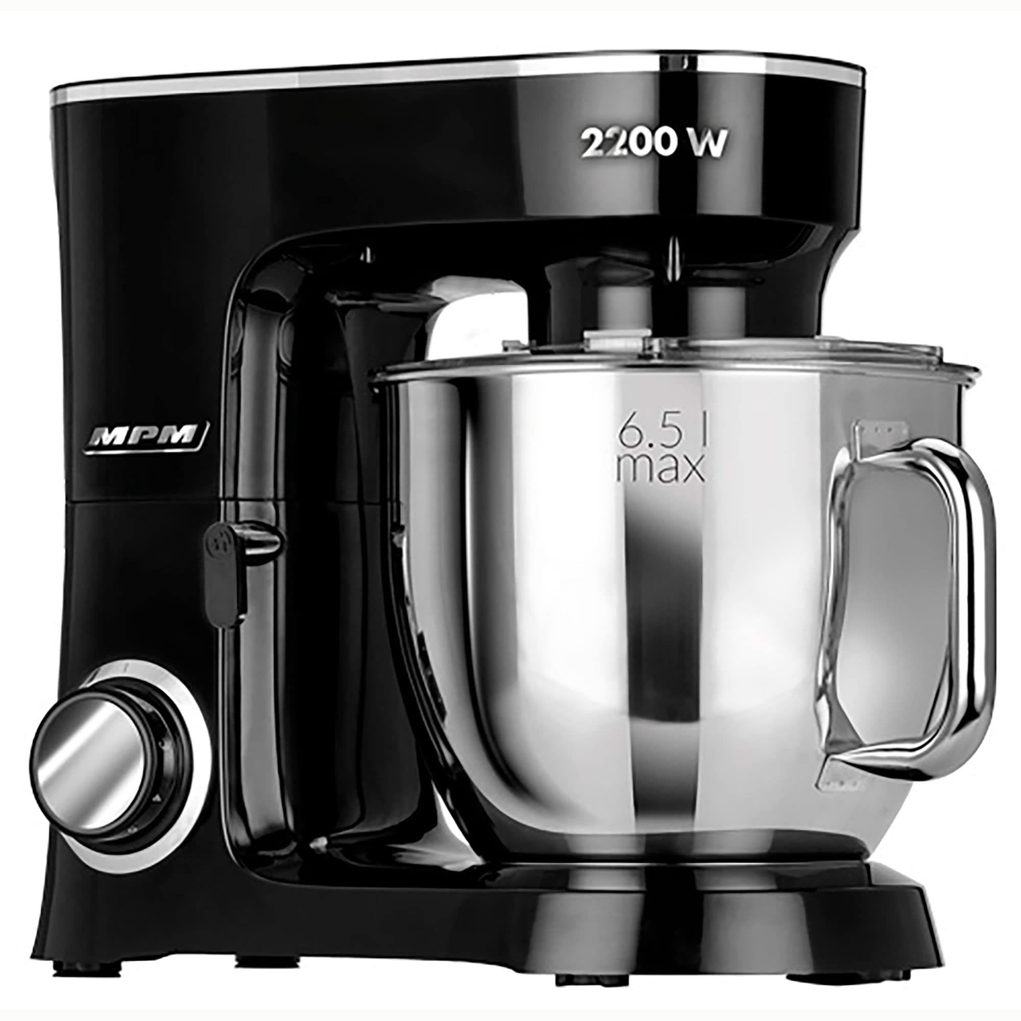MPM Batidora Amasadora Repostería Profesional Robot Cocina Orbital 2200W Máx. 6,5L Bol Acero Inox, 6 Velocidades + Función Pulso, Sistema Planetario, 3 Accesorios+ Báscula, MRK-19B