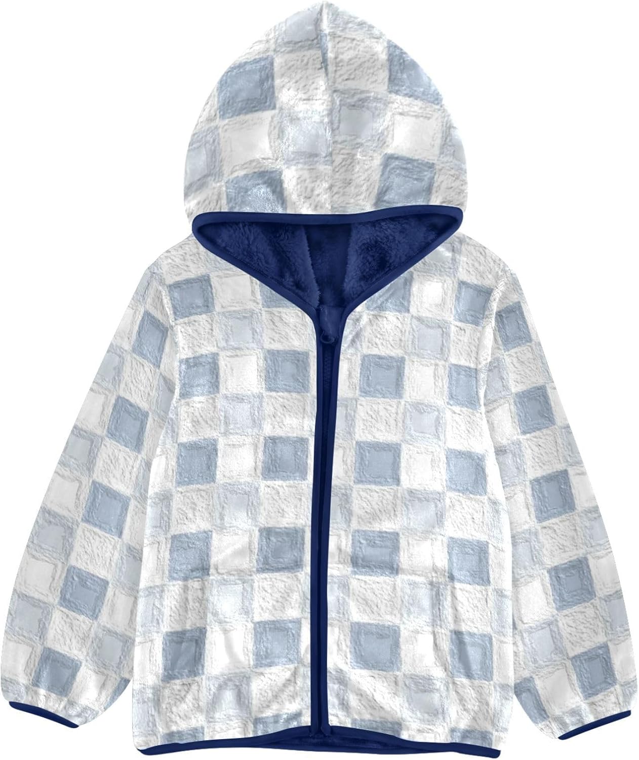 Blue Checkered Pattern Lightweight Zip Sweatshirt Outerwear Jackets Navy Blue Baby Boys Fall Fleece Jacket