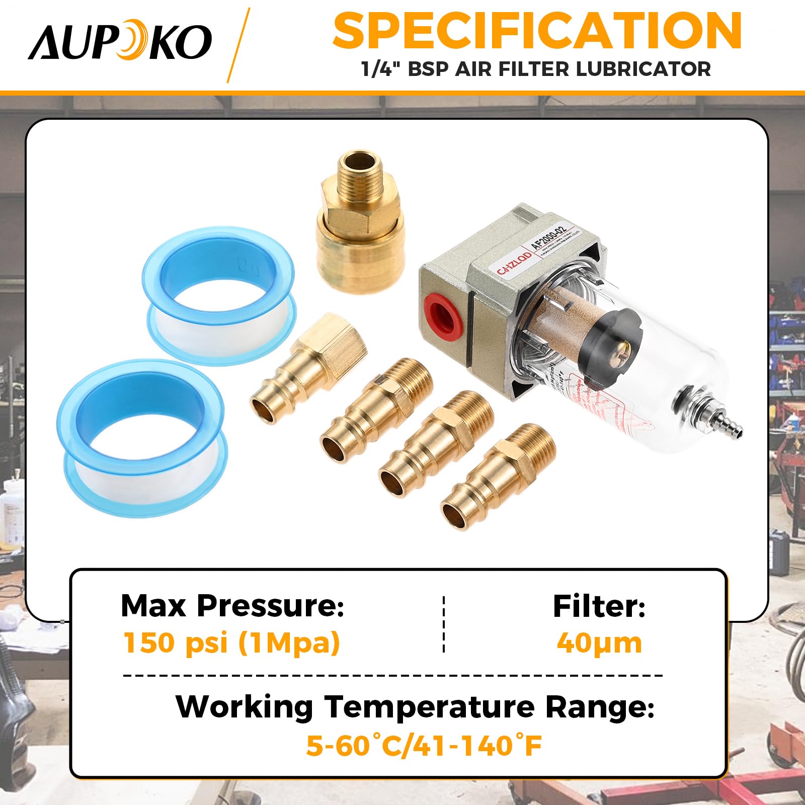 Aupoko 1/4 Inch Air Pressure Regulator, Water and Oil Trap Separator Compressor Air Line Filter - Image 4