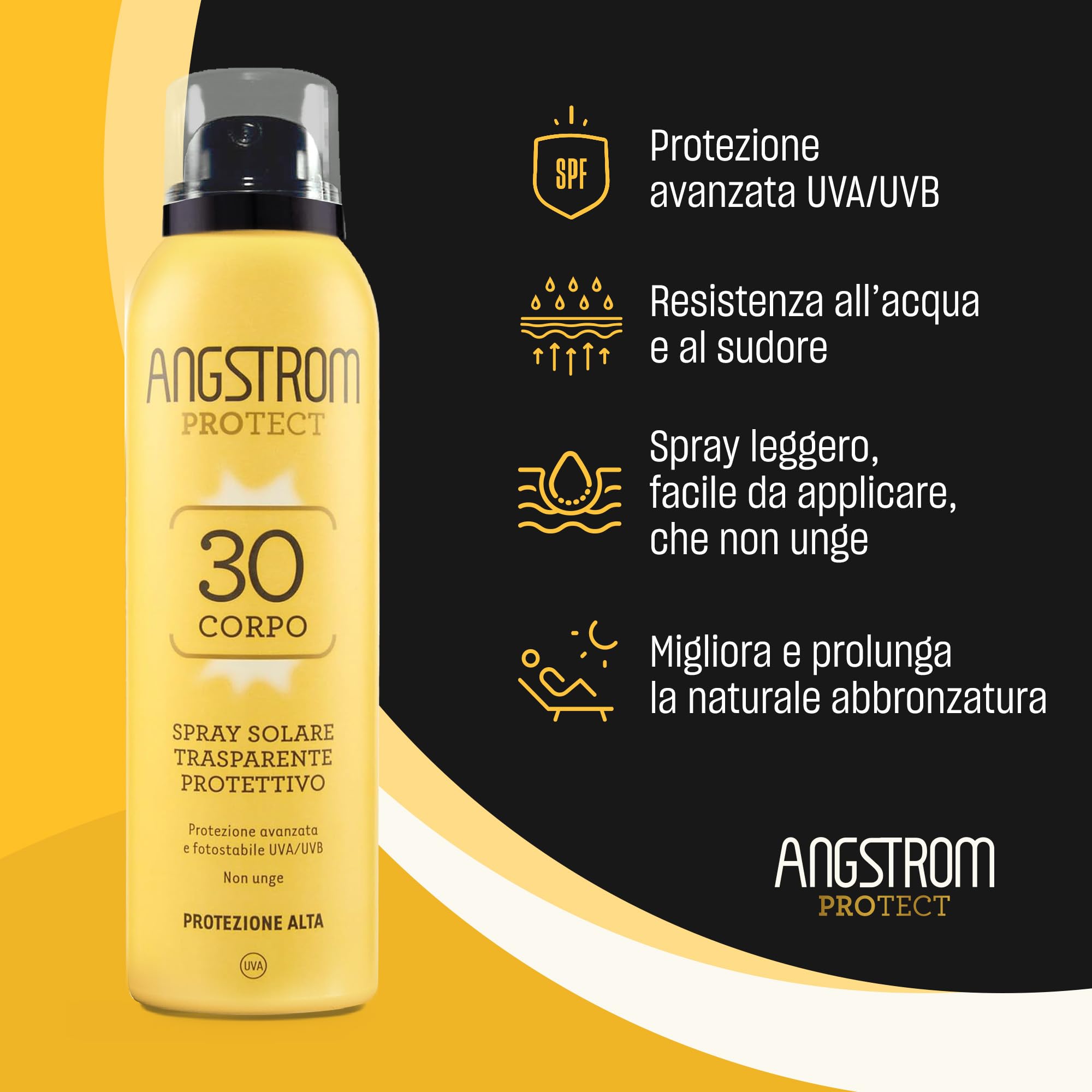 Angstrom Protect Spray Solare Trasparente Protettivo Corpo SPF 30, 200 ml