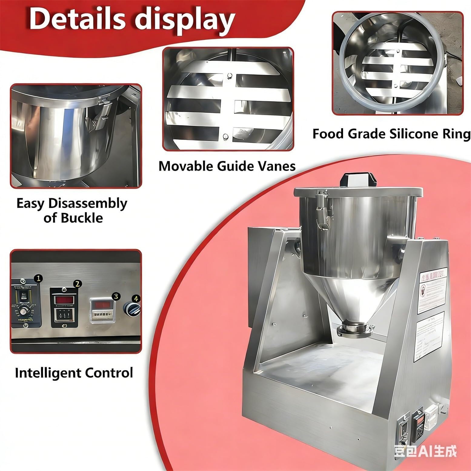 Mezclador de polvo seco de laboratorio, licuadora de partículas eléctrica de velocidad ajustable con tambor de acero inoxidable for mezcla industrial y de laboratorio(10L)