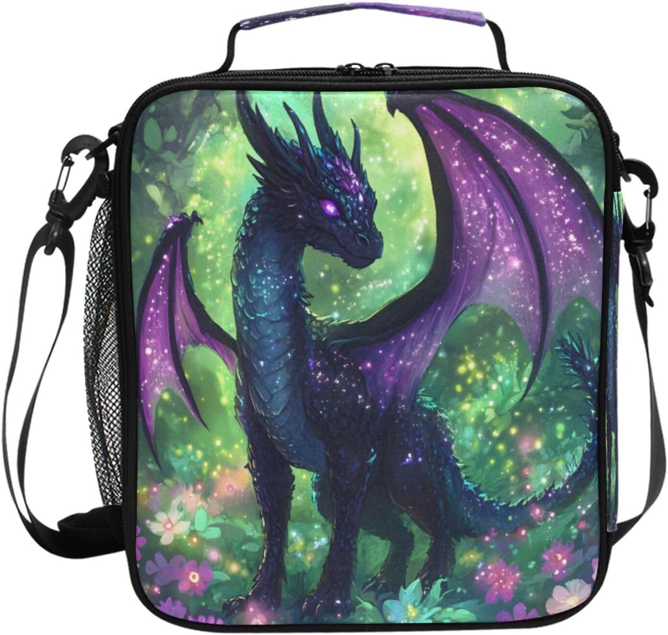 ALAZA Purple Dragon Kids Lunch Box Insulated Bag Lunchbox Cooler Meal Prep Tote with Shoulder Strap for Boys Girls