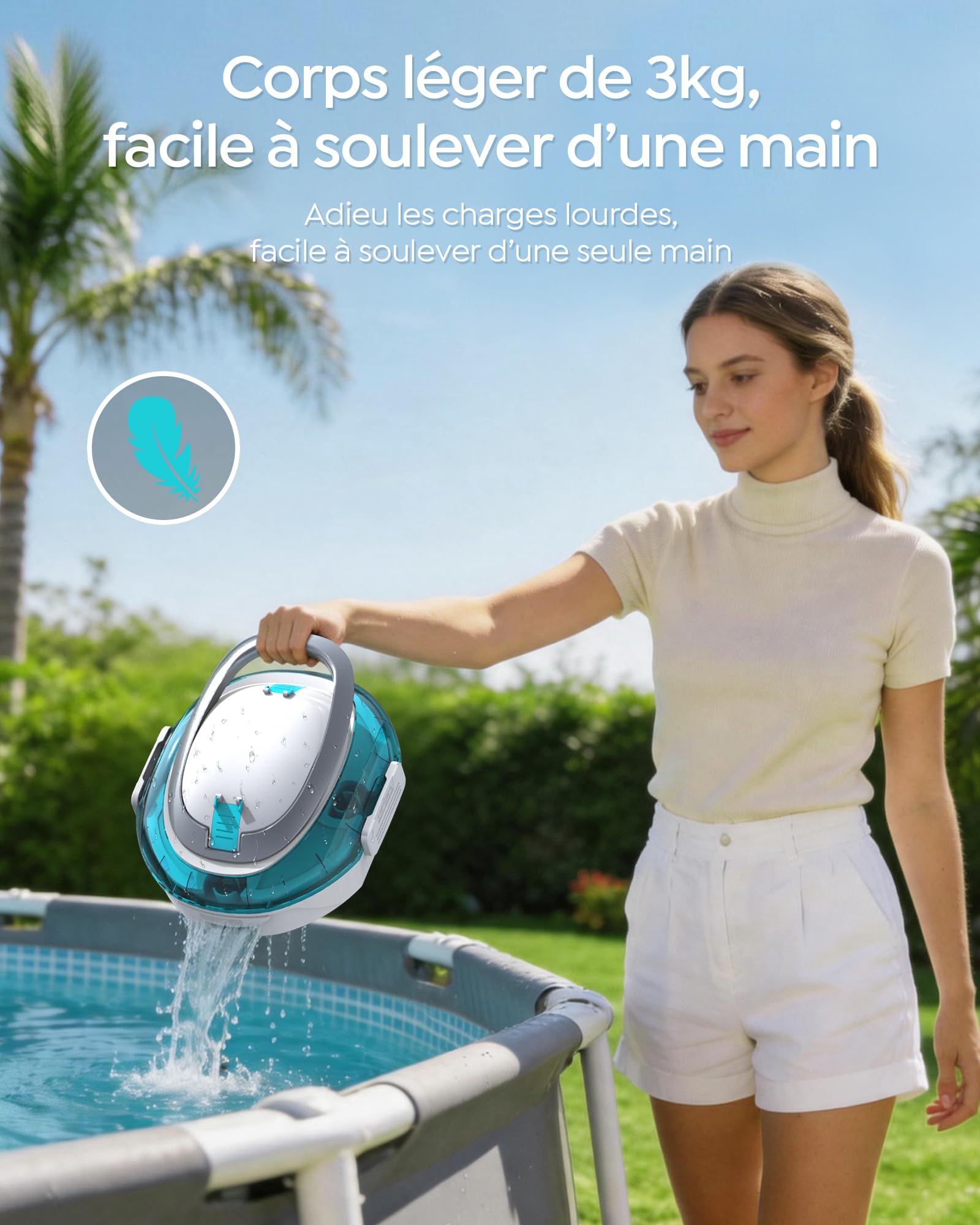S2 Robot Piscine,Double Filtration,Aspirateur Piscine sans Fil,Bleu | 90 Min d'Autonomie, Nettoyeur de Piscine Compact,Stationnement Automatique,pour Piscines Hors Sol Jusqu'à 80 m²