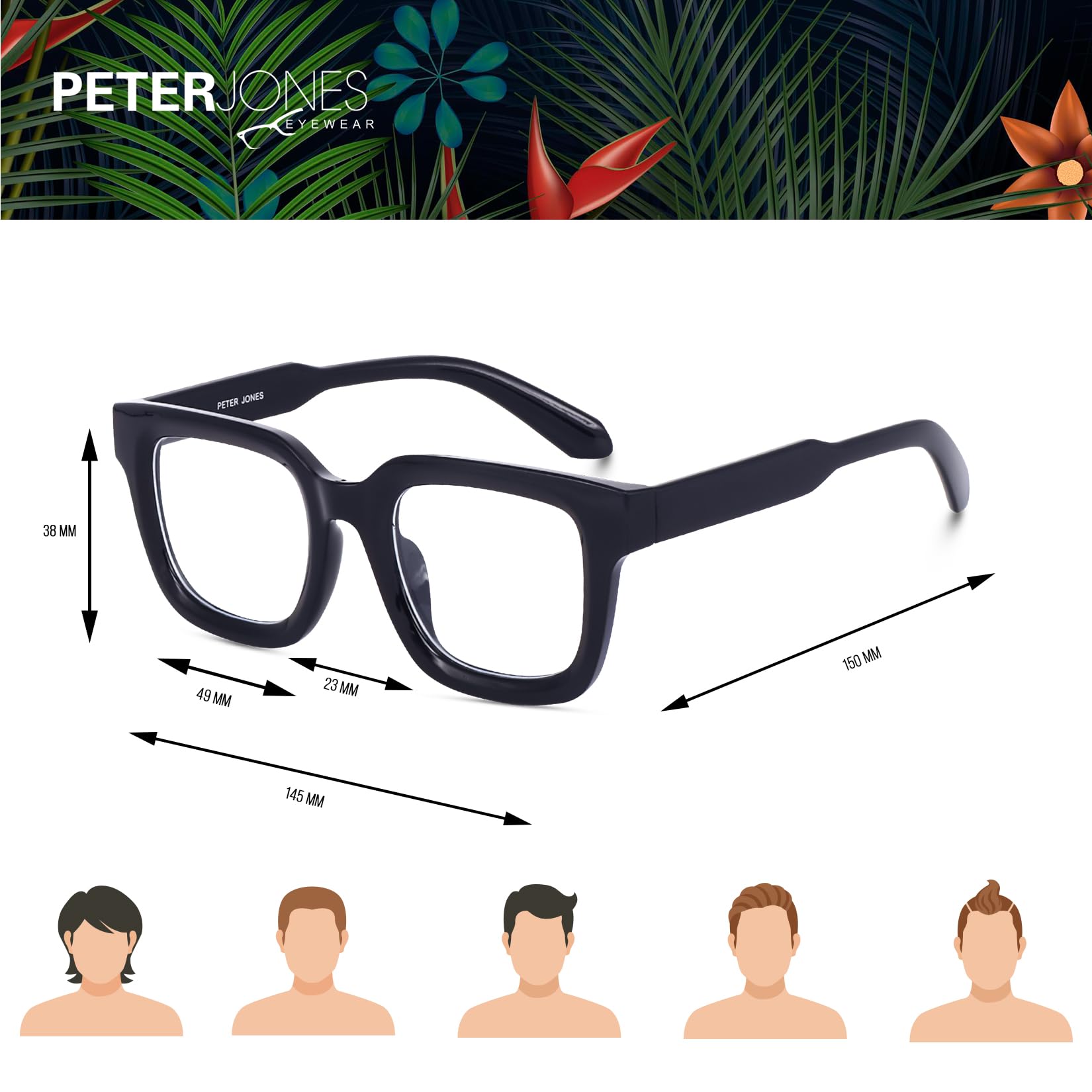 Peter Jones Square Unisex Blue Light Blocking Computer/Gaming Glasses I Frame & Lenses I Large Size 51-16-150 MM, Comfortable Fit, Model 3803FB - Image 6 thumbnail