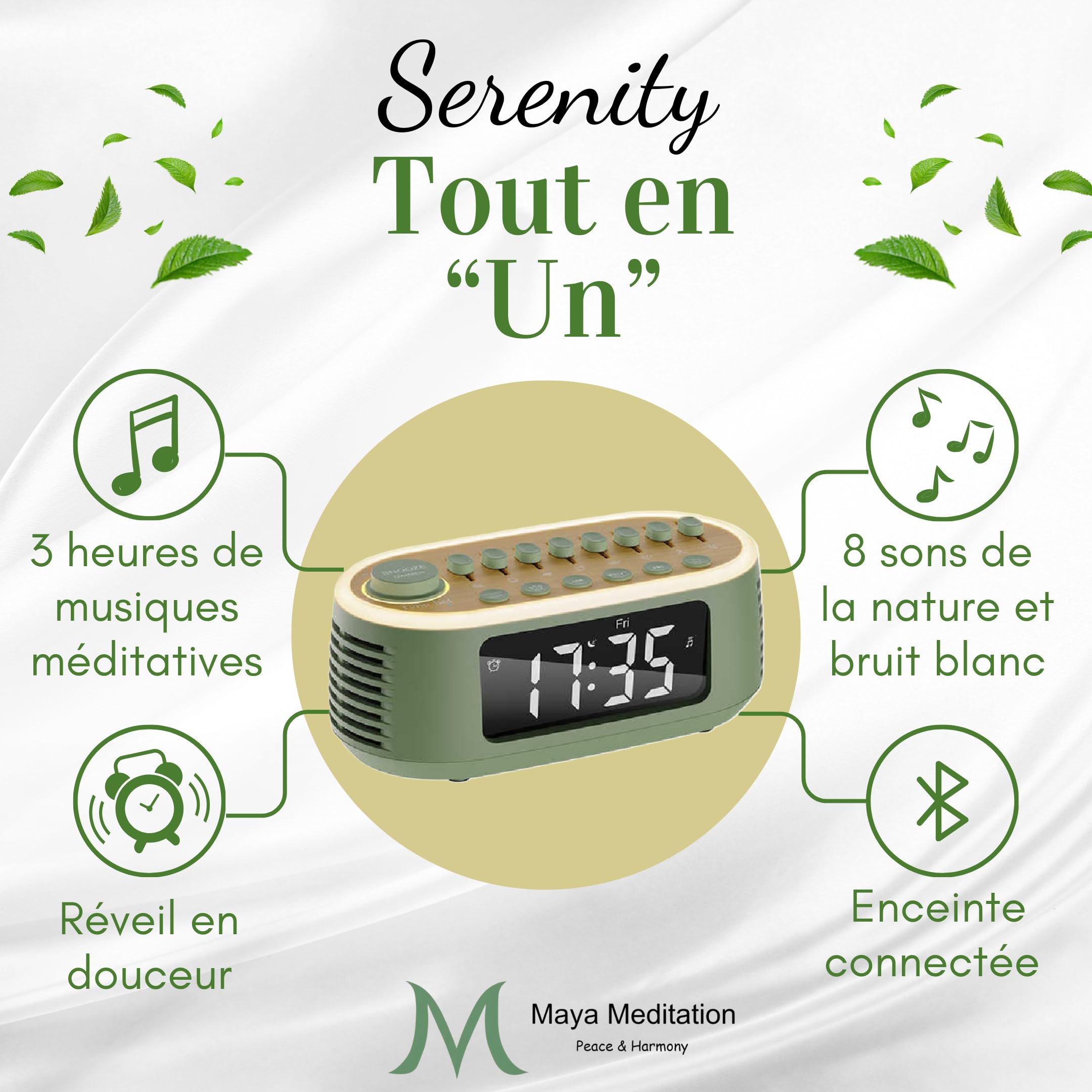 Machine à Bruits Blancs & Sons Relaxants Sérénity Box de Relaxation et Méditation Aide au Sommeil Anti-Stress Veilleuse Ambiance Zen