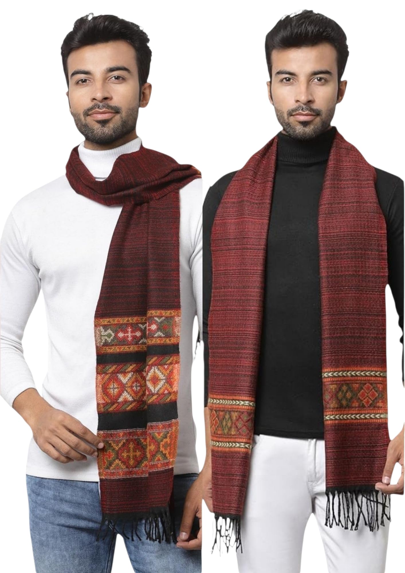 Traditional Border Pattern Winter Scarf, Acro Wool Men's Muffler, Size: 34CM X 200CM-image-21