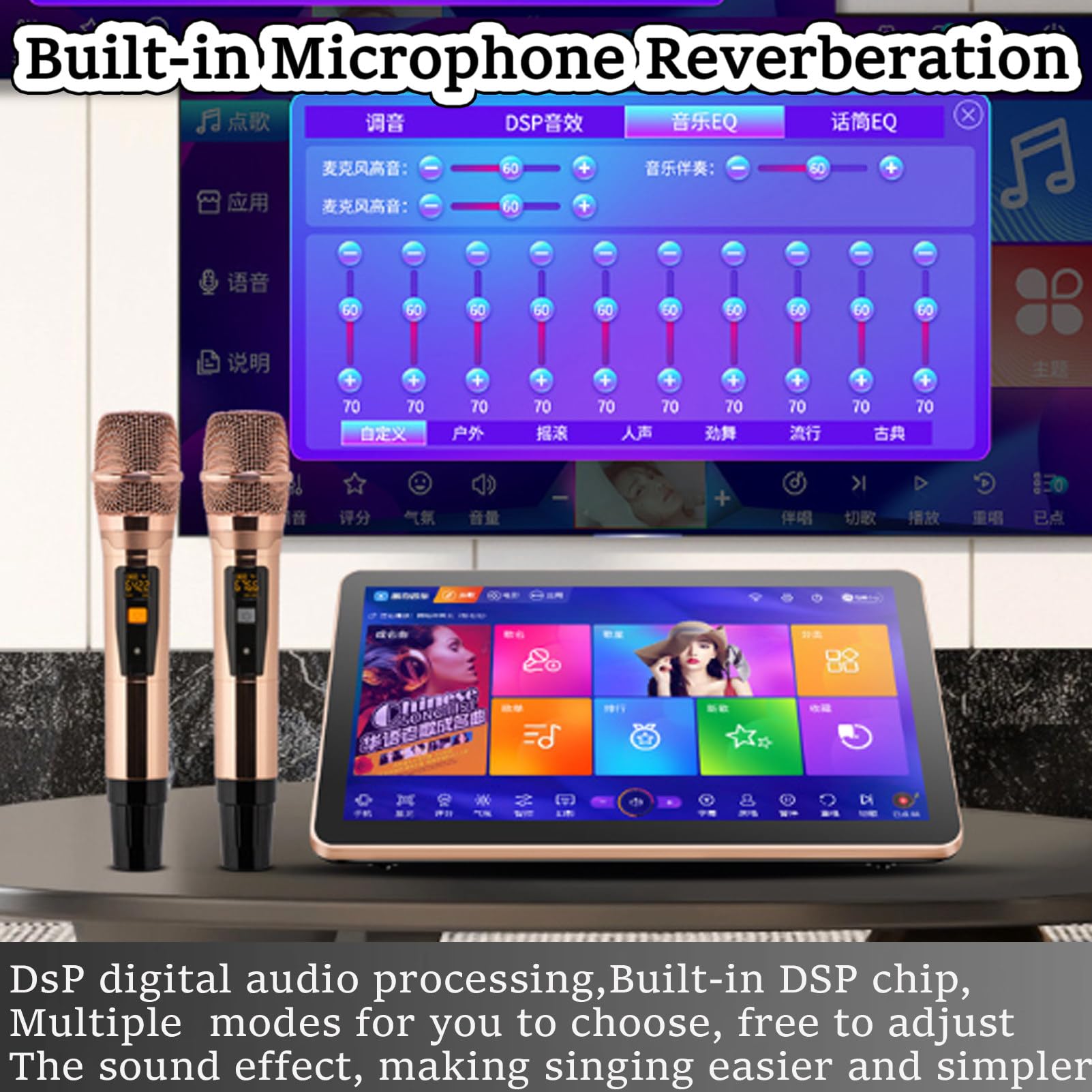 Attrezzatura per Karaoke, Macchina da Tavolo per Cantare, Macchina con Microfono Wireless, Telefono con Schermo E Controllo Tramite App, Disco Rigido Integrato 1TB-Black