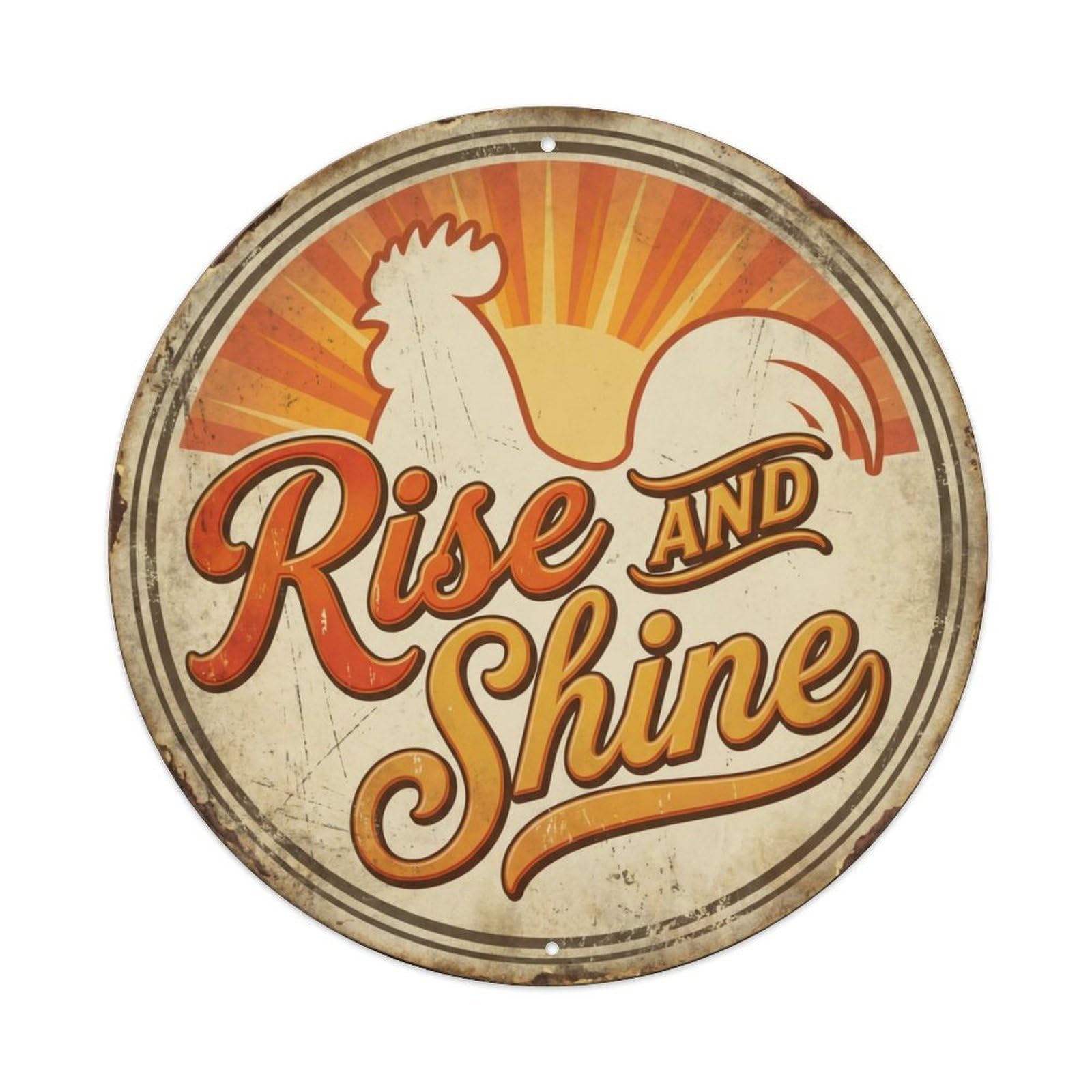 Fqcyn Style Rise And Shine Vintage Hanging Display Retro Slogans Metal Tin Sign Plaque Wall Decor For Cafe, Club Bar, Office, Home Garden Round Metal Poster 8X8inch