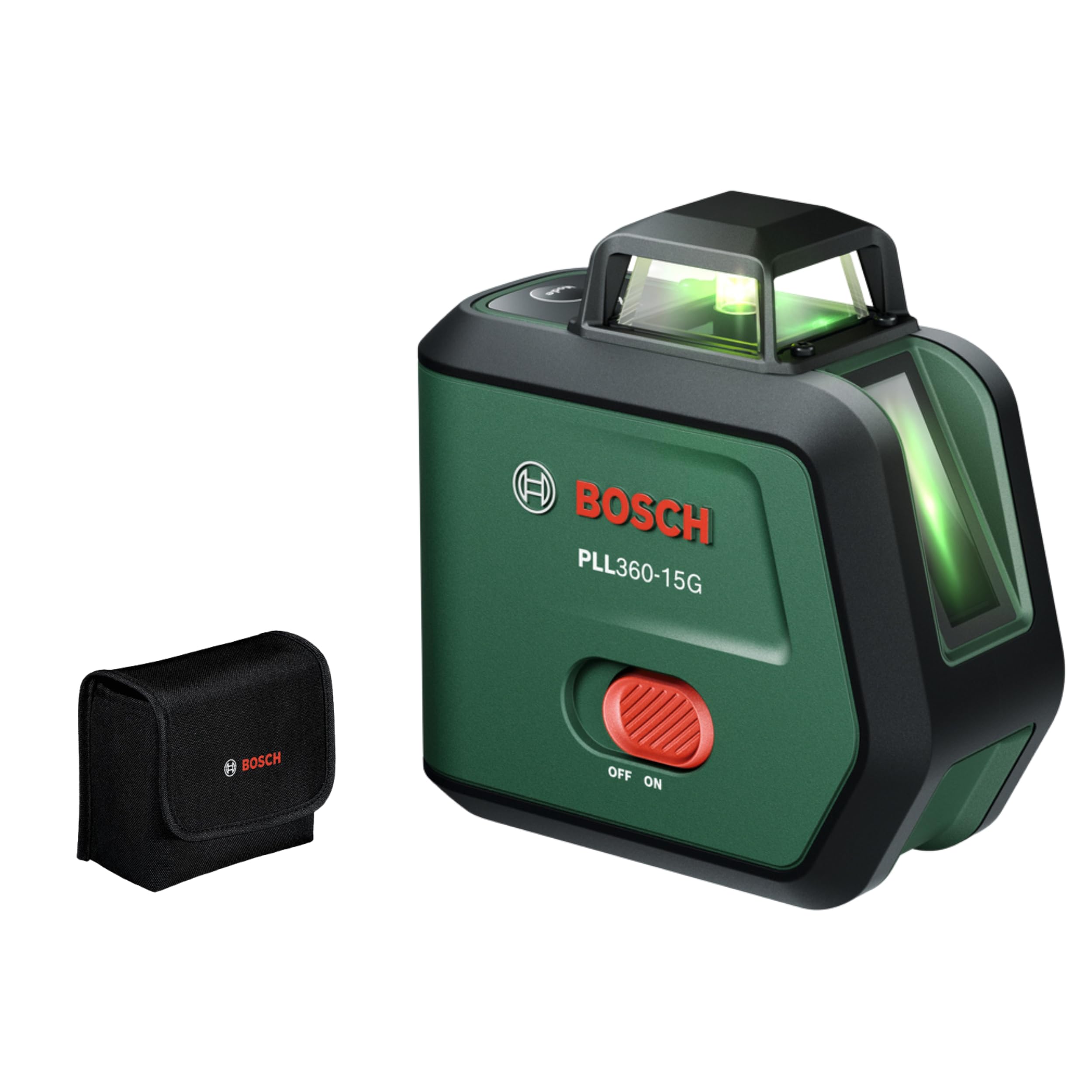 Bosch Laser Liniowy PLL360‑15G (zielone linie 360°, IP54, akumulator Li‑ion 3,6 V, ładowanie USB‑C, pokrowiec)