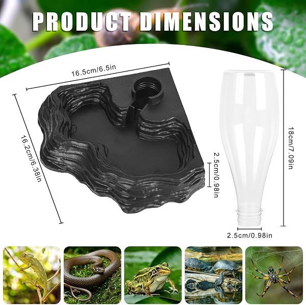 YHNDECO Schildkröten Wasserschale, Reptilien Wasserspender mit Flasche, 400 ml Schildkröten Wasserbecken, Reptilien Automatisierte Futterspender für Schildkröten, Echsen, Geckos, Reptilien Zubehör - 2