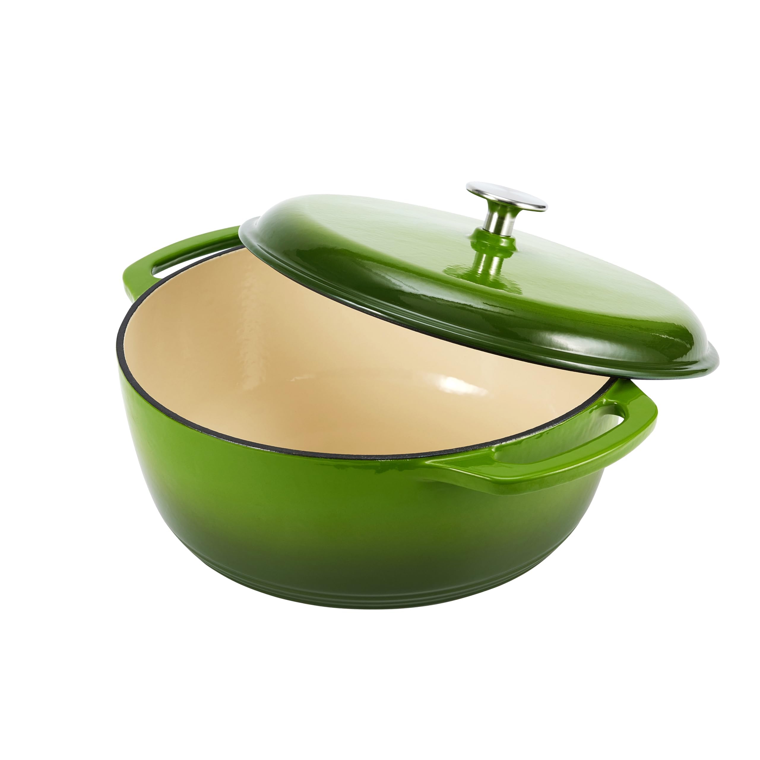 La cocotte en fonte émaillée Amazon Basics 6.9L verte, un ustensile polyvalent et accessible pour toutes les cuisines.