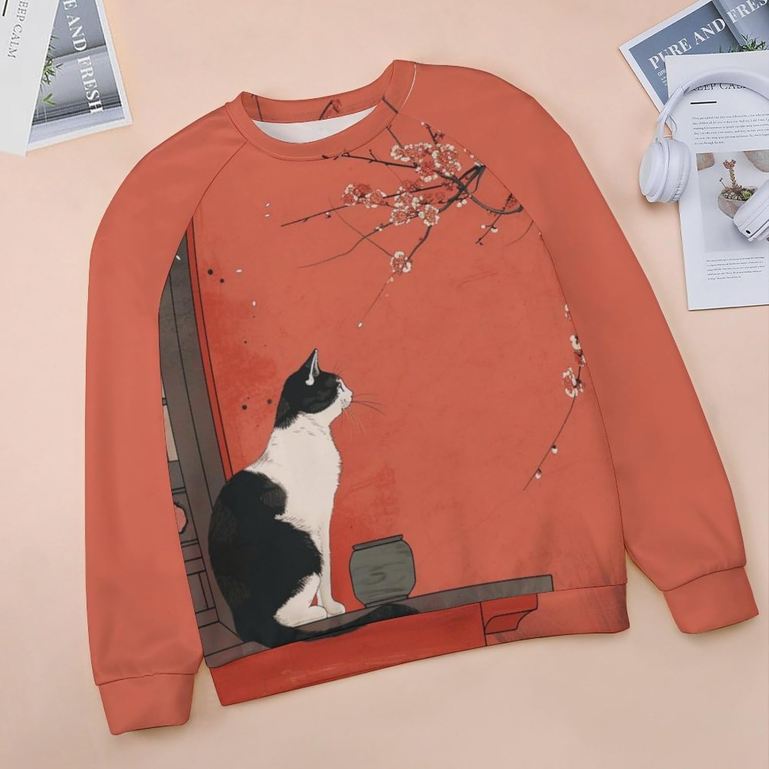 Long Sleeve Shirts for Women Cat Printed Fall Winter Dressy Holiday Casual Fashion Crewneck Tunic Tee Shirts - Image 3