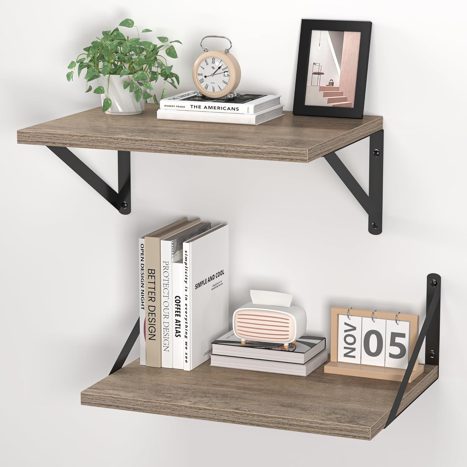 Mardili 12 Inch Deep Floating Shelves for Wall, 16W x 12D Wood Wall Shelves Set of 2-Natural Wood