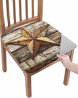 Retro Star Chair Seat Covers Set of 2, Shabby Texas Stars Mottled Old Wood Grain Country Removable Chair Slipcovers Stretchable Seat Protector for Kitchen, Dining Room, Office