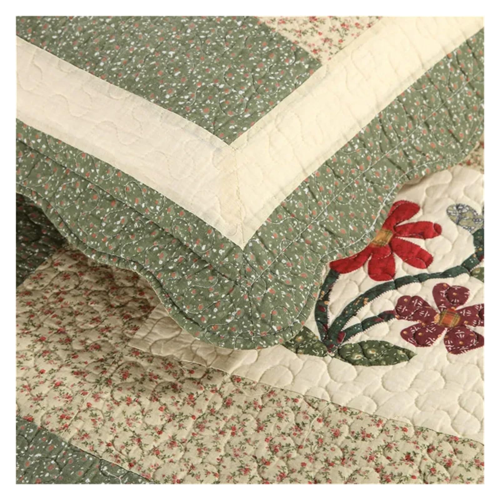 Copriletto Trapuntato in Cotone Floreale, 3/4 Pezzi, Patchwork, Lenzuola, Copripiumino, Coperta, Plaid, copriletto Imbottito.