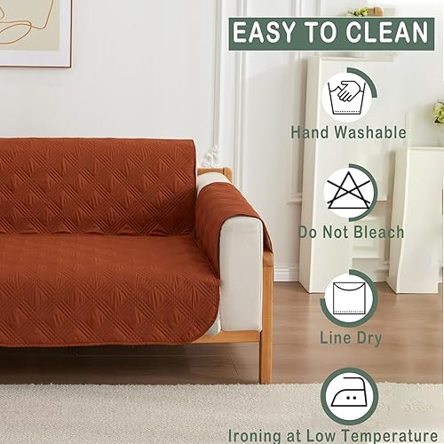 Miniatura 5 de Funda de sofá reversible para sofá de 3 cojines, lavable, protector de muebles con correas elásticas para mascotas, perros, niños (naranja, sofá)