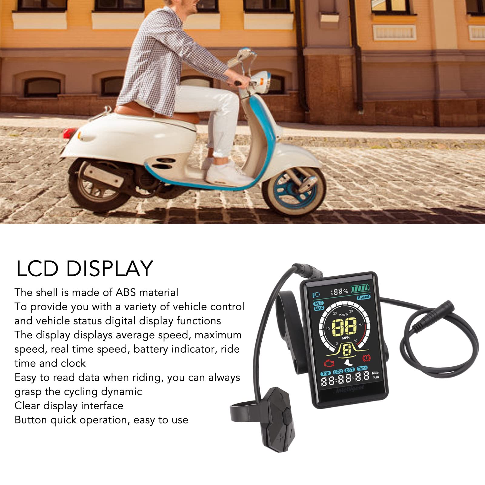 Electric Bike Display Meter para, Universal LCD ordenador con velómetro, indicador de batería, impermeable ABS Shell para E-Bike Conversión