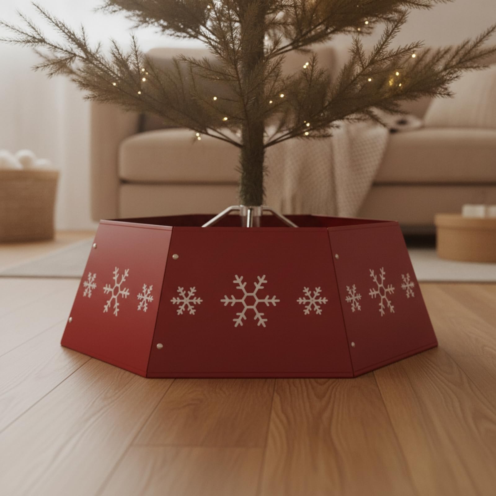 Milageto Gonna per Albero di Natale | Struttura Esagonale a Pannelli, Copertura Base Albero di Natale con cristallo ghiaccio, per Soggiorno, Casa