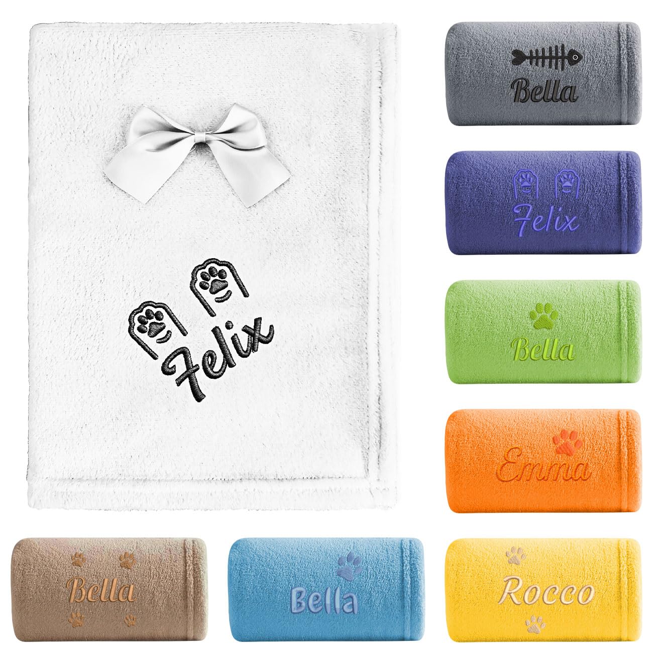 saguinus imperator Custom Embroidered Pet Blanket with Name, Personalized Flannel Fleece Dog Blanket for Crate Training or Sofa (White, Large)