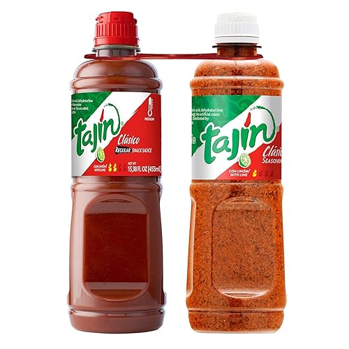 Tajín Clásico Condimento de 14 onzas y salsa picante suave de 1538 onzas paquete de 2