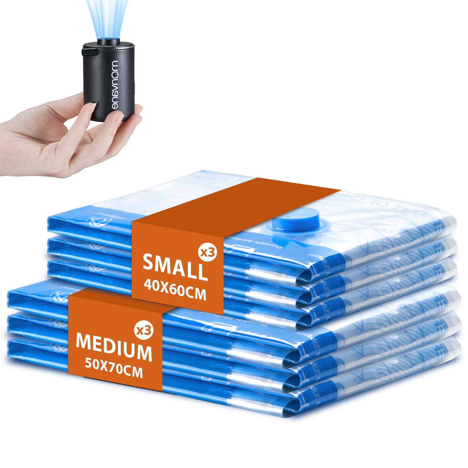 Travel Vacuum Storage Bags with Portable Wireless Electric Pump 6 Pack