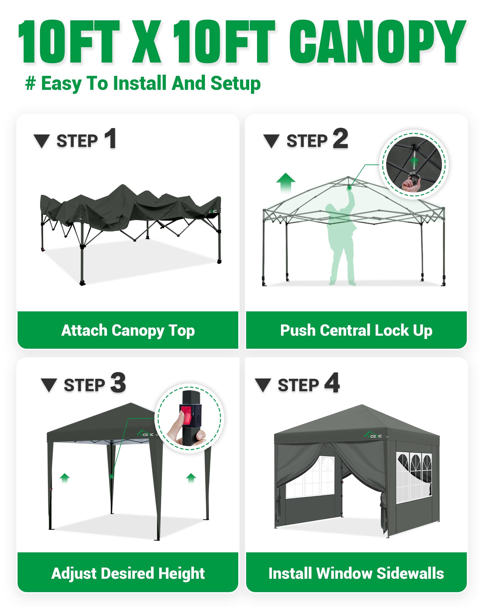 Acepic One-Touch Pop Up Pavillon 3x3 Wasserdicht Stabil Winterfest mit Seitenteile, Pop-Up Faltpavillon mit Schnellem Aufbau, Gartenzelt für Camping, Strand, Party und Flohmarkt, 3x3m, Grau