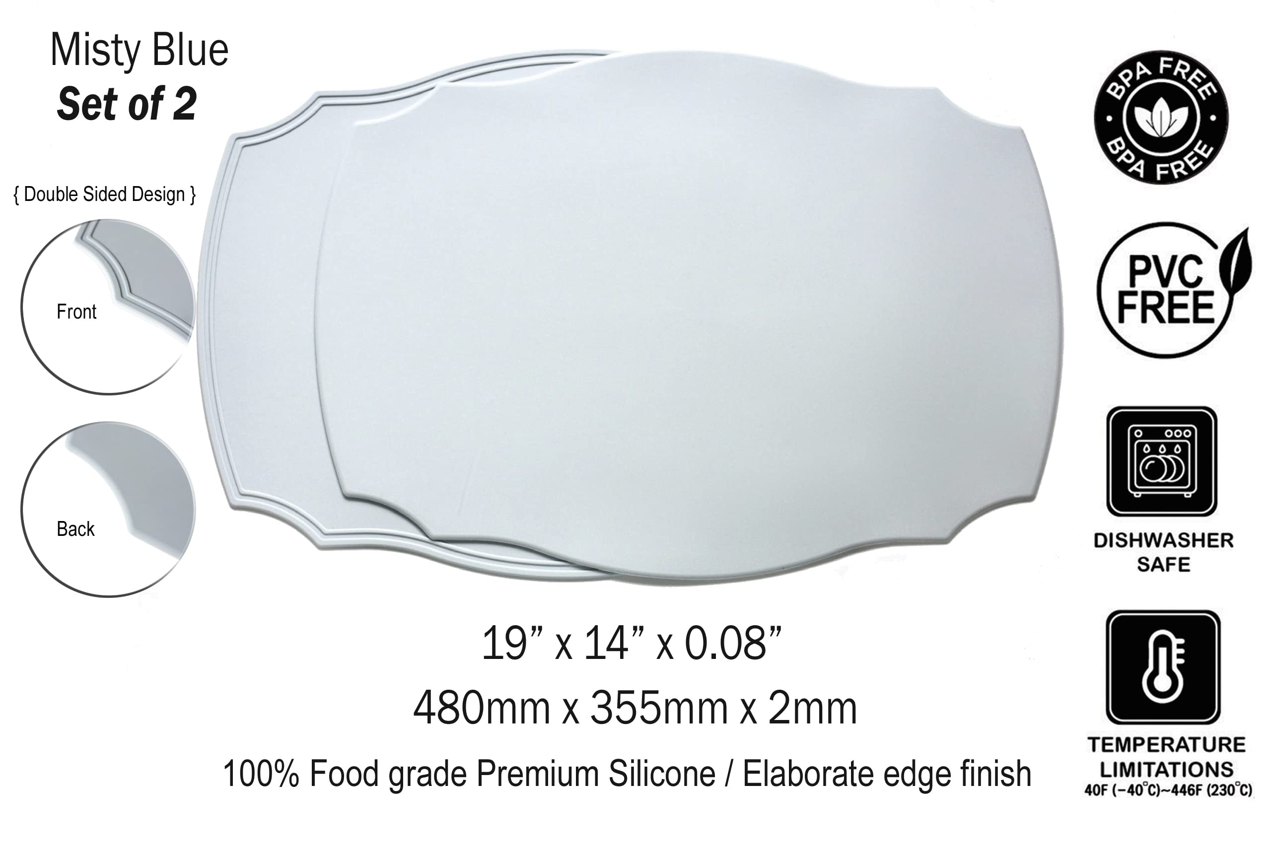 Rommy & Co. Premium Silicone Placemats, Set of 2 (Misty Blue)