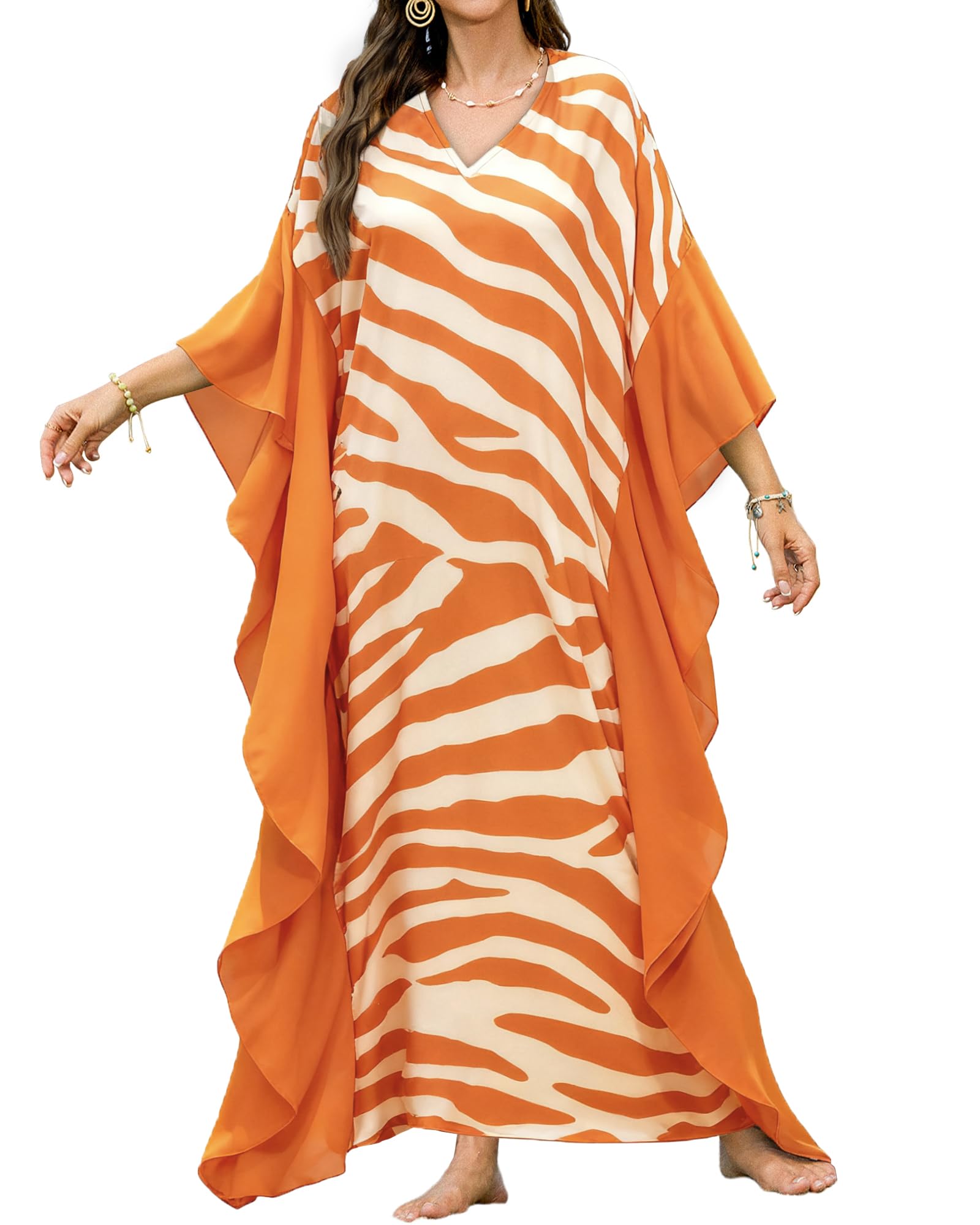 Bsubseach Kaftan Dresses for Women Plus Size Swimsuit Cover Ups Stripe Print Maxi Beach Caftan Moo Moos Dress