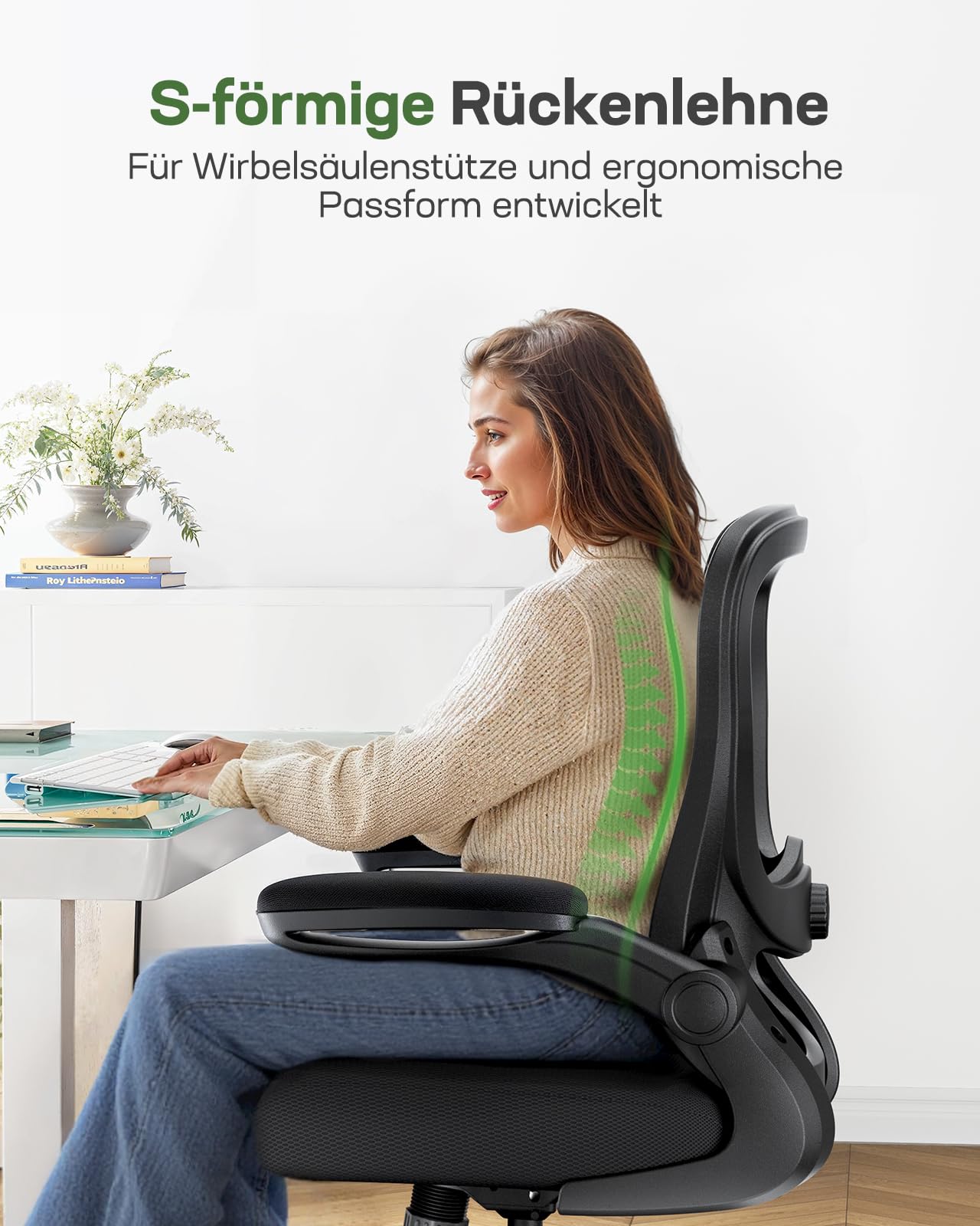 Marsail Bureaustoel, ergonomisch, bureaustoel met 3D PU-armleuningen en