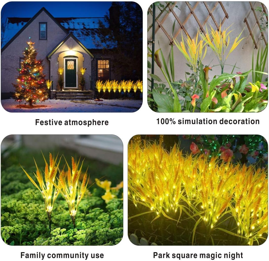 Idefair Solar Flowers Lights Outdoor, 2 Pack Solar Garden Stake Light Wheat Ear LED Waterproof for Outside Yard Pathway Lawn and Wedding
