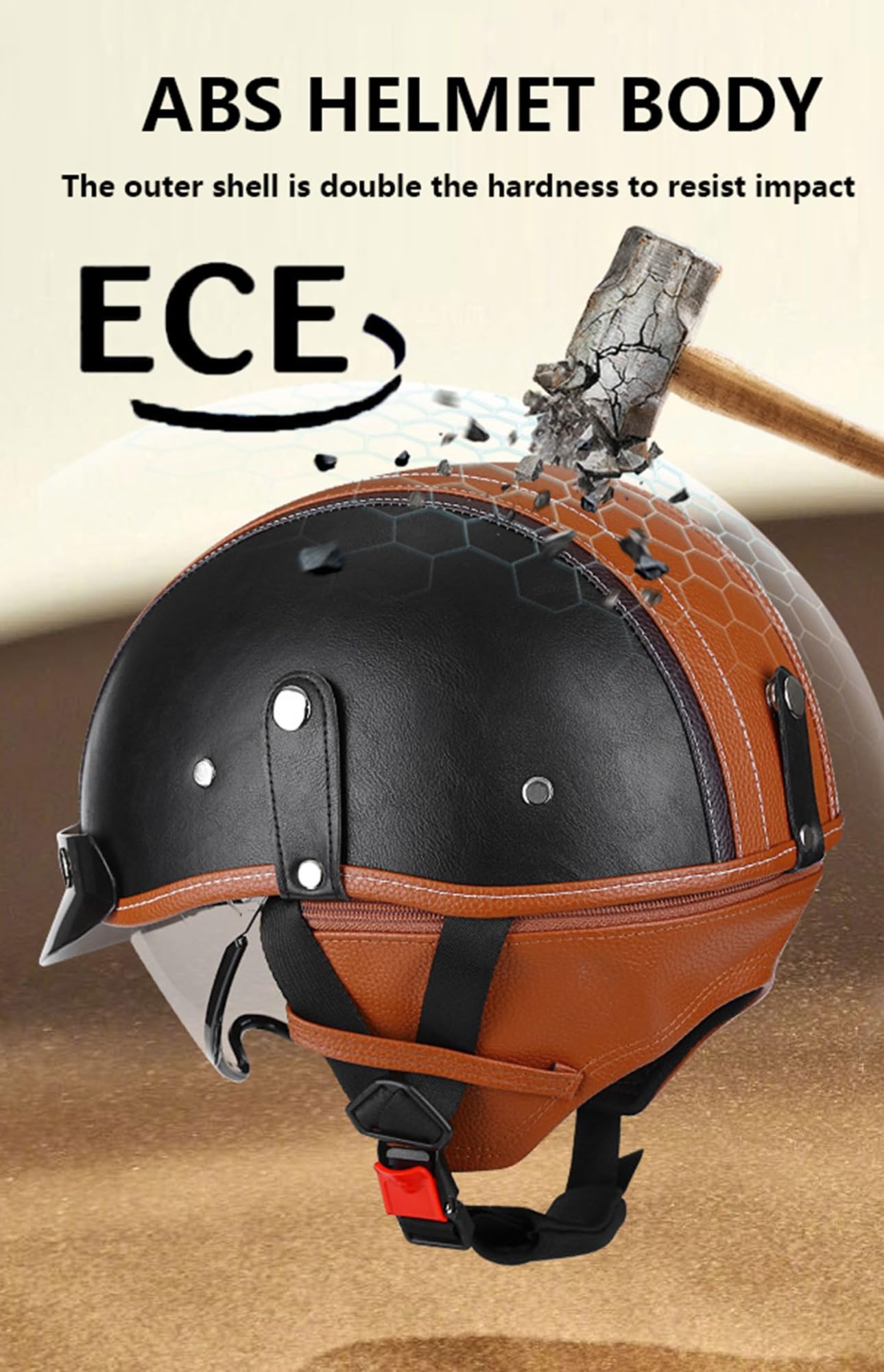Skórzany półkask w stylu niemieckim, retro, motocyklowy, zatwierdzony przez DOTECE, męski i damski, zabytkowy, otwarty kask, półskorupa, kask do motoroweru, choppera, cruisera, skutera(1,L=59~60
