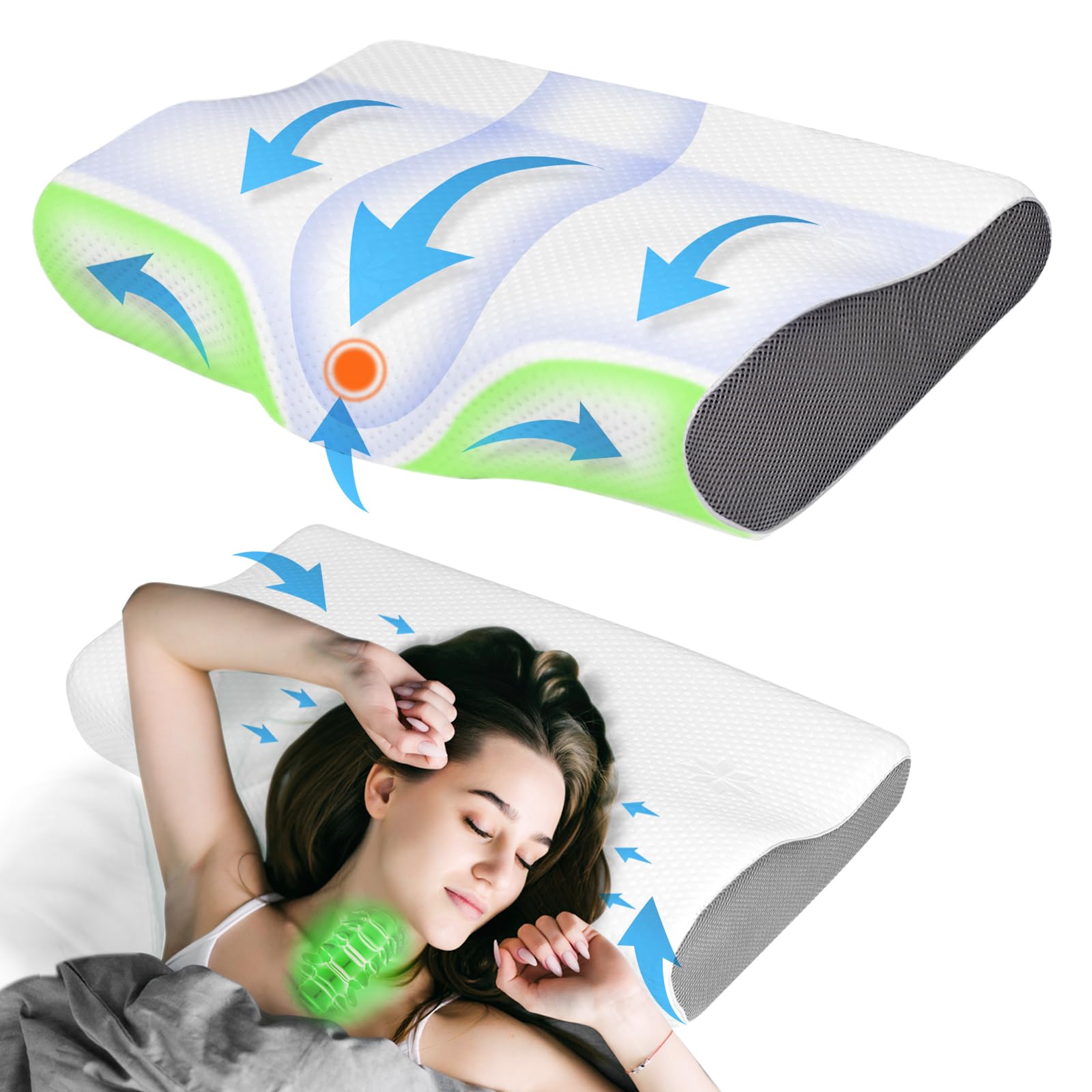 PHYSEN Almohada Cervical, 2 en 1 Almohada Cervical de Espuma Viscoelastica Ergonómica de Memoria Almohada Ortopedica, Almohada Cervicales para Personas Que Duermen de Lado, Espalda y estómagora