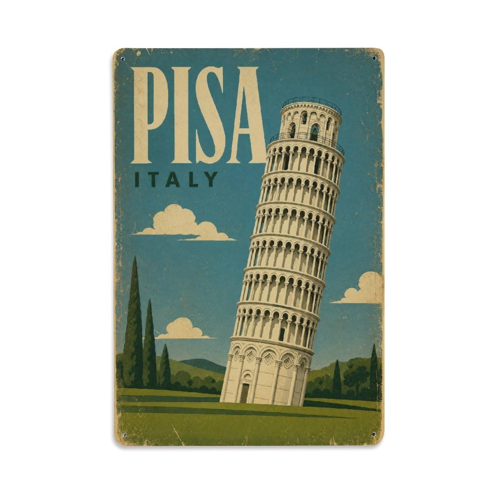 Travel Vintage Italy Pisa Metal Tin Sign Plaque Wall Decor for Cafe, Club Bar, Office, Garden Metal Poster 8x12Inch