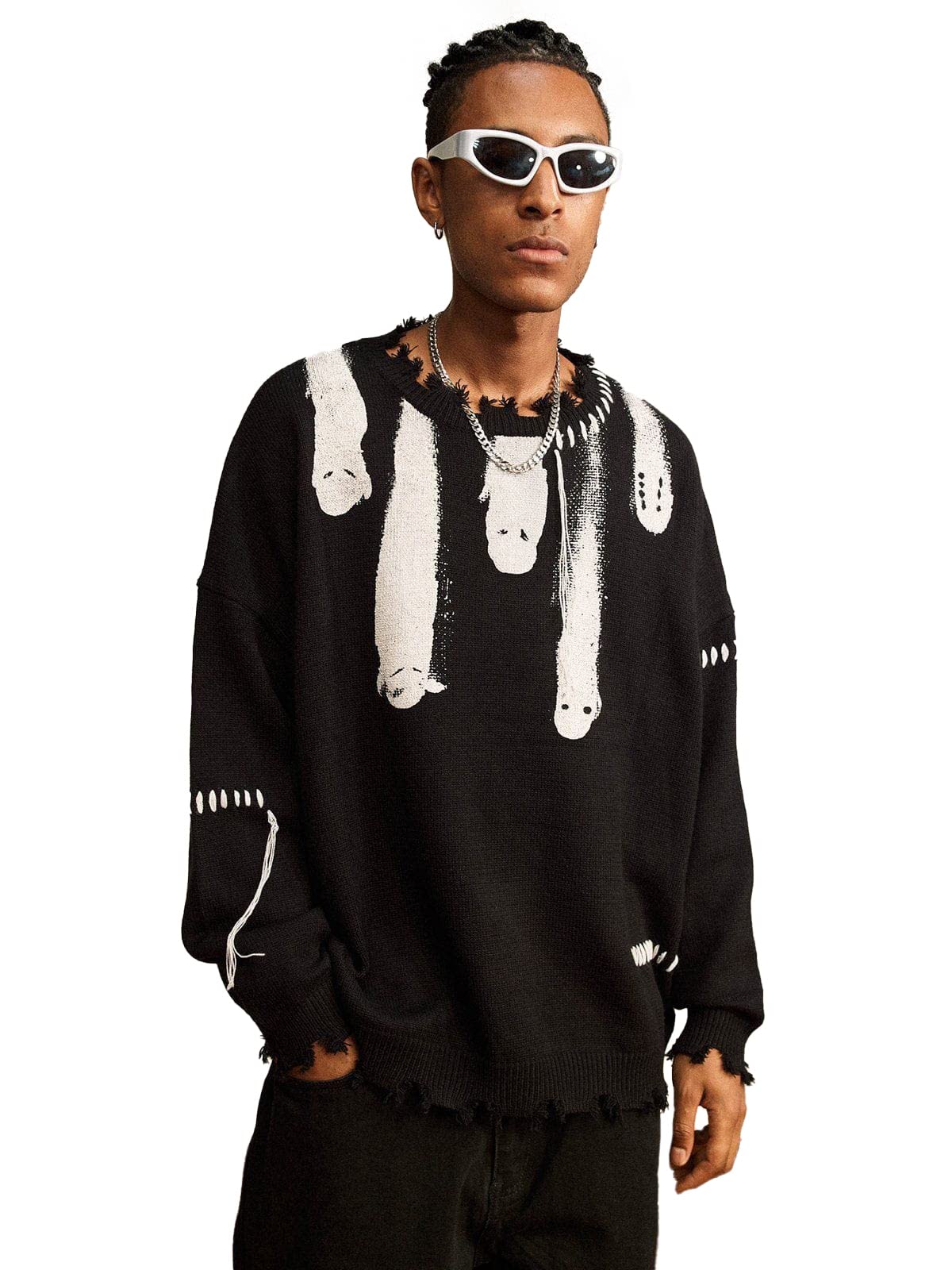 Vamtac Men's Round Neck Long Sleeve Sweater Oversized Casual Cartoon Pullover Unisex Streetwear