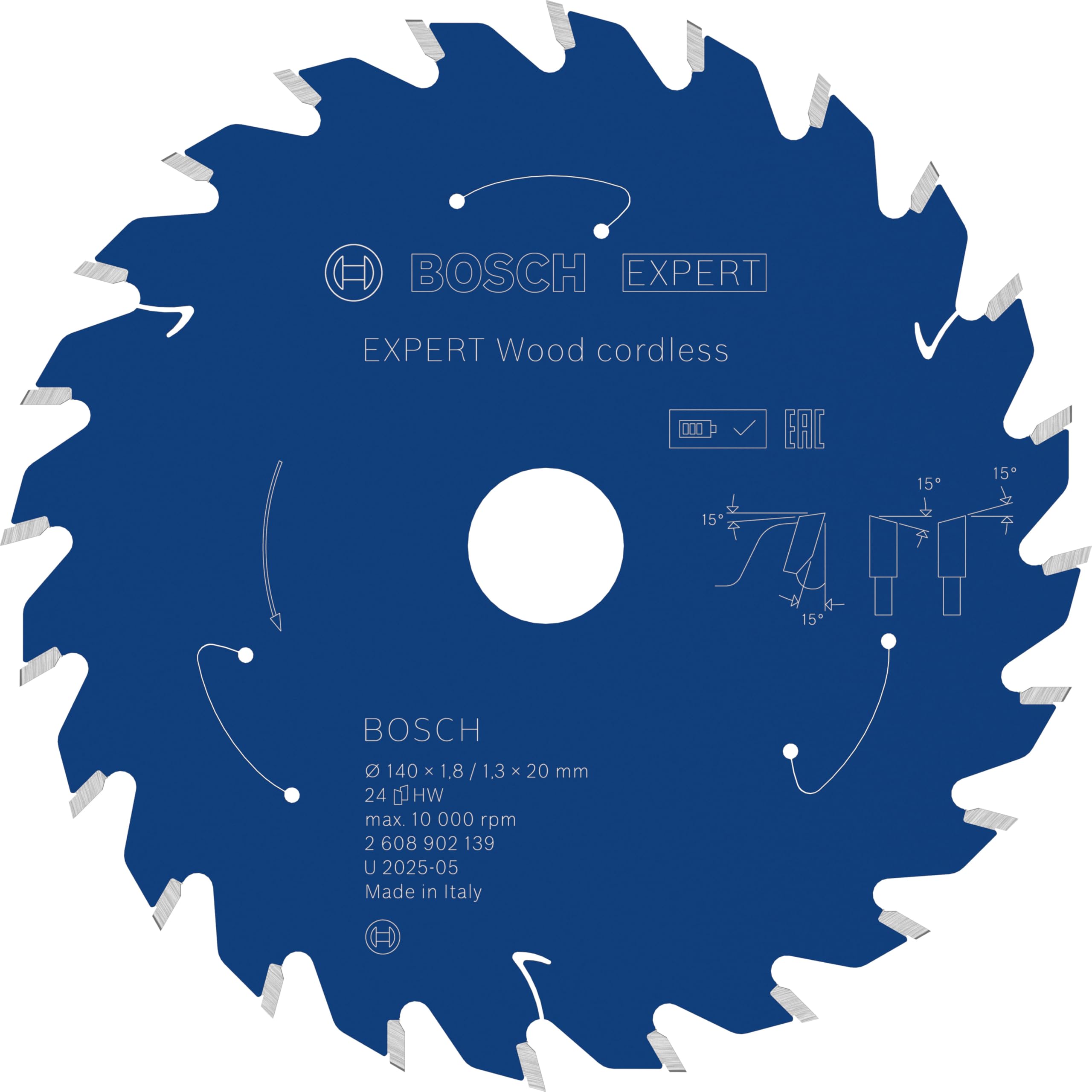 Bosch 1x Expert Wood Cordless Circular Saw Blade for Handheld Circular Saw (for Softwood, Hardwood, Ø mm, Professional Accessory Hand-Held Cordless Circular Saws)