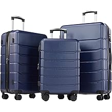 3-Piece Luggage Set, Carry On Suitcases with Spinner Wheels, Expandable Travel Luggage with TSA Approved Lock & ABS Hard Shell, Blue(20/24/28 Inch)