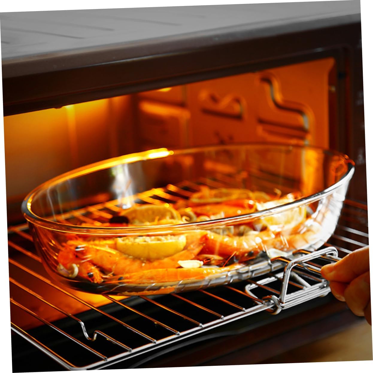 OUNONA Household Oval Dish Microwave Oven Baking Pan Glass Serving Plate for Rice Noodles Desserts Salad Soup