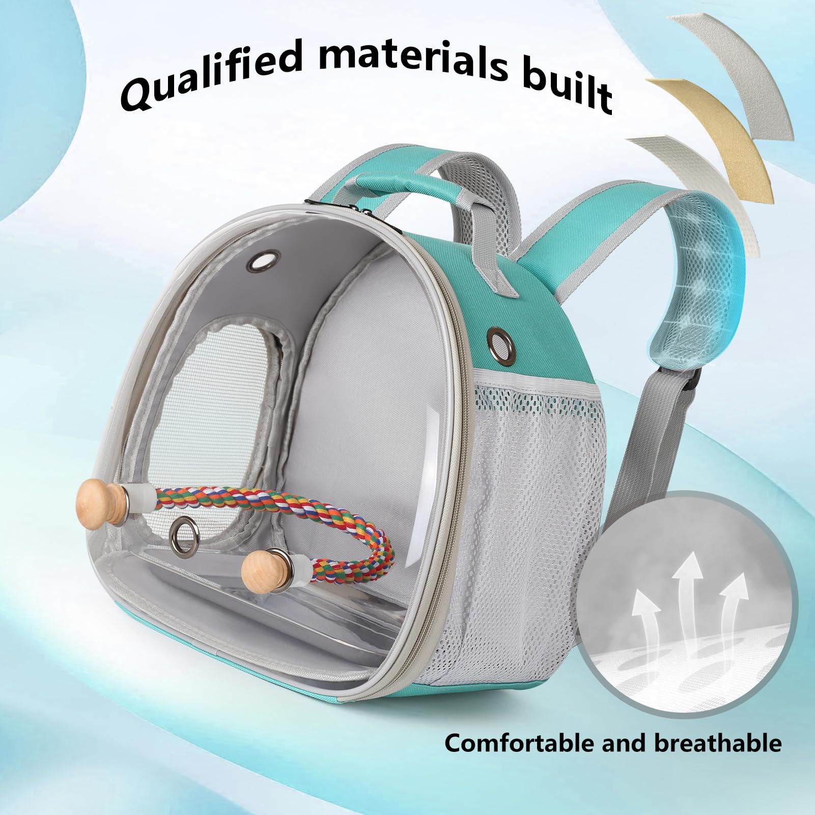 Sac à dos de voyage pour petit oiseau avec plateau en métal et perchoir pour perruches, calopsittes perruches, vétérinaires (vert)