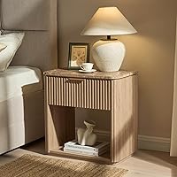 Vista 6 de Fluted Nightstand Set of 2, Bedside Table with Faux Marble-Top, Engineered Wood Side Table with Drawer Open Shelf, Curved Corners, Modern Night