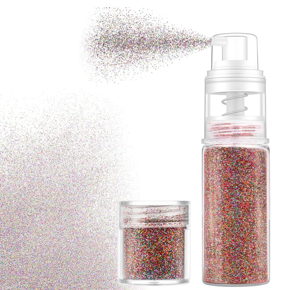 AOOWU Brokat w sprayu, brokat do ciała i włosów z 1 wkładem, brokatowy spray do makijażu w proszku, ultracienki brokat w proszku na Halloween, klub, imprezy, 17 g (kolorowy laser)