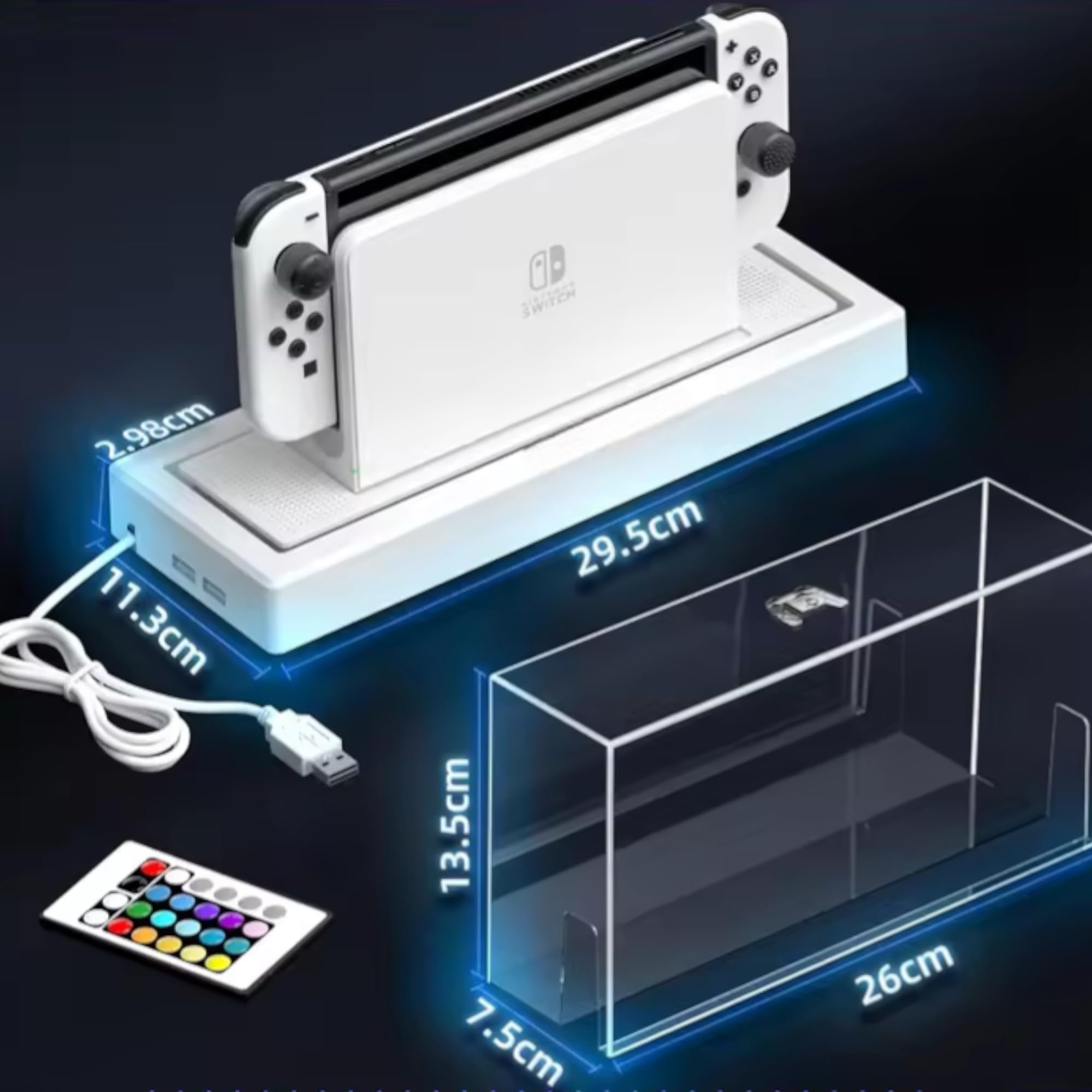 Schutzhülle Acryl Case mit LED Beleuchtung für Nintendo Switch/Switch OLED – Transparente Staubschutzhülle mit Fernbedienung