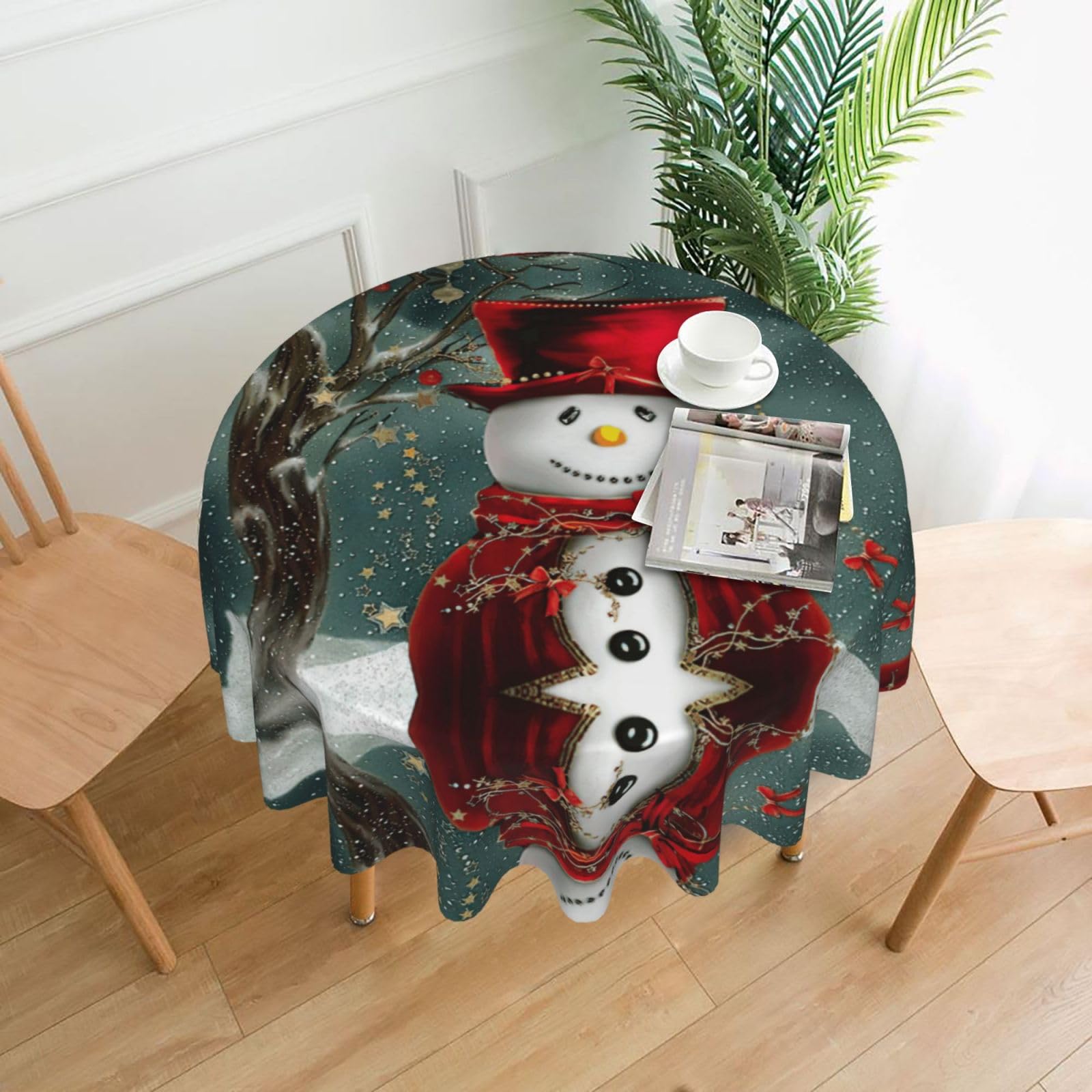 Zcmkjlg Christmas Print Quick Ship Round Tablecloth 60in Polyester Washable Cover for Dining Room