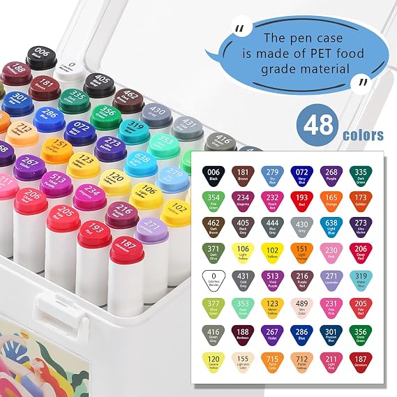Colourcolor Watercolor Markers for Drawing Painting, Dual Tips Colored Pens for Students Adults Kids (48 Colors Markers)