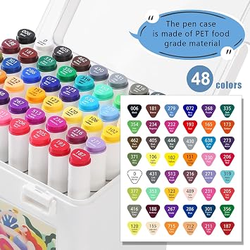 Colourcolor Watercolor Markers for Drawing Painting, Dual Tips Colored Pens for Students Adults Kids (48 Colors Markers)